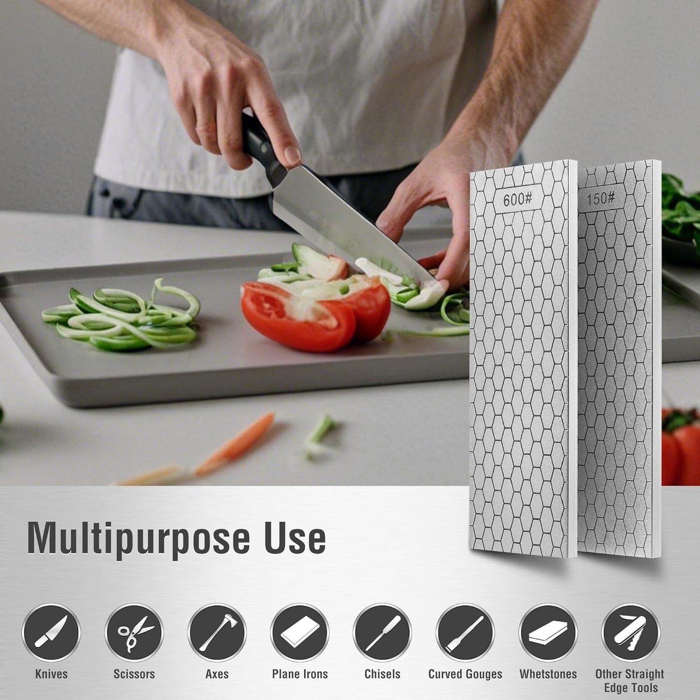 S SATC Diamond Sharpening Stone 2 Side Grit 150/600 Diamond Plate Honing Stone 8-inch Hone Sharpener
