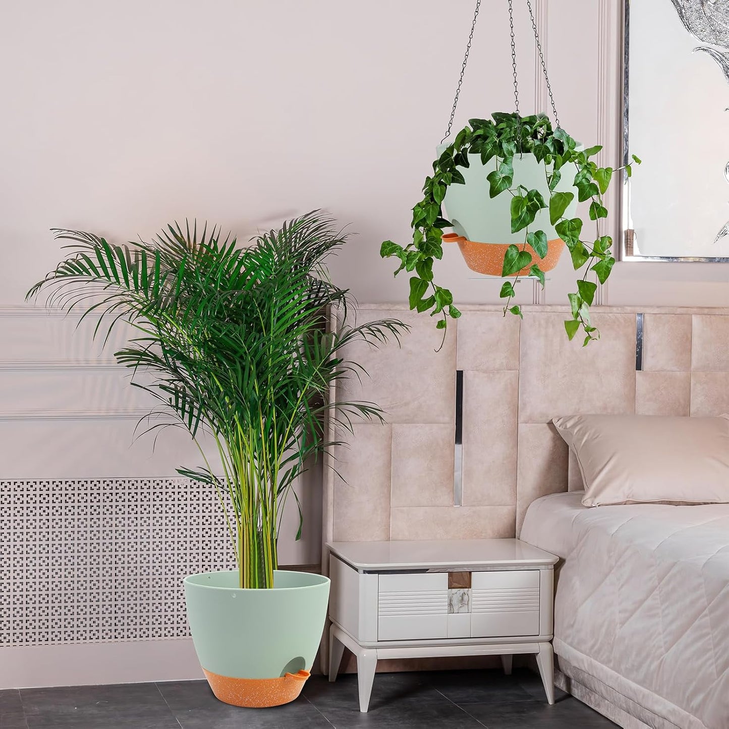 GARDIFE Large Hanging Planter, 12 inch Hanging planters for Indoor. Outdoor Plants, Self Watering Plant Pot, Plant Hanger, Green