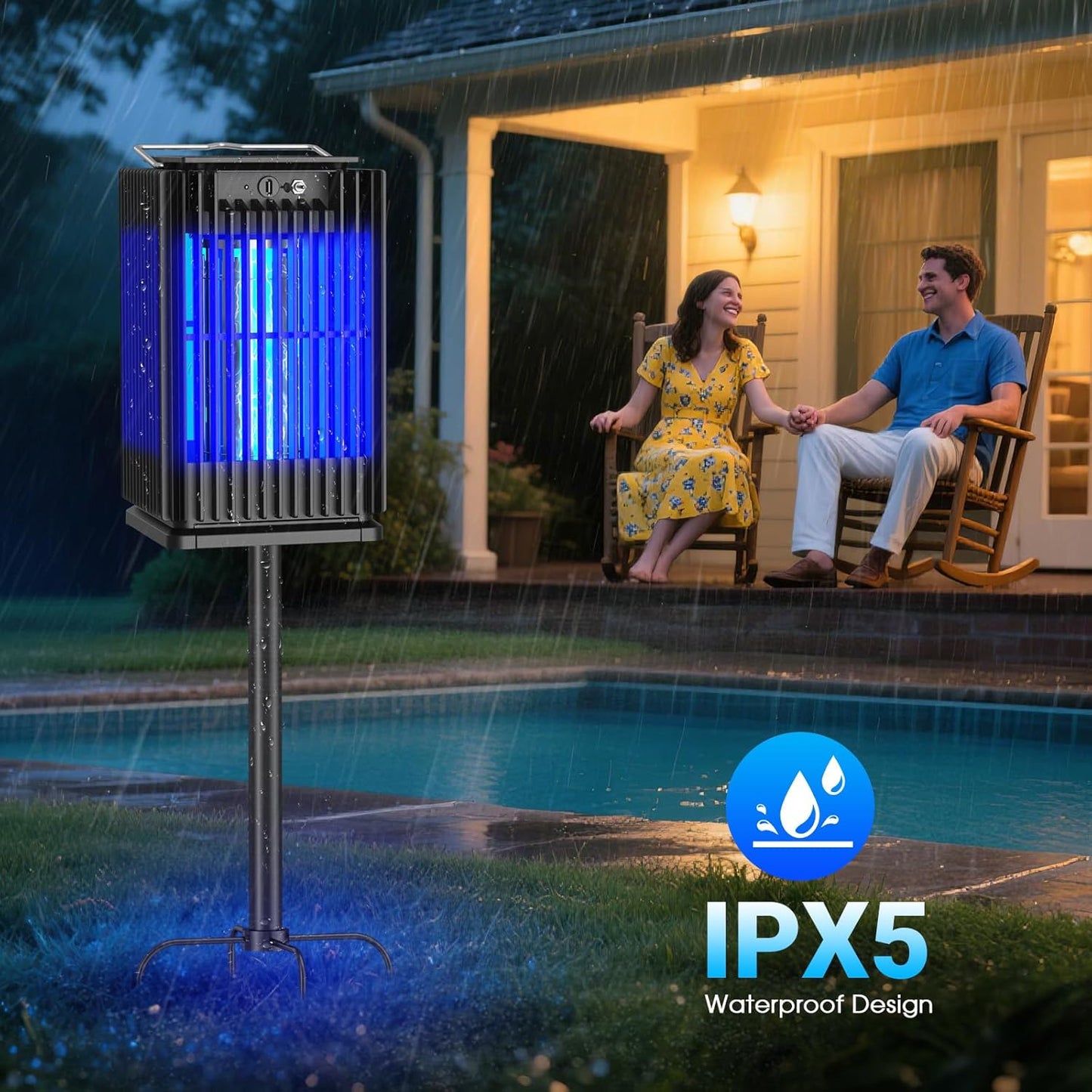 Solar Bug Zapper Outdoor Waterproof, Solar Mosquito Zapper Outdoor with Ground Bracket, Cordless Fly Zapper with Illuminated Light, 5000mAh Rechargeable Mosquito Killer