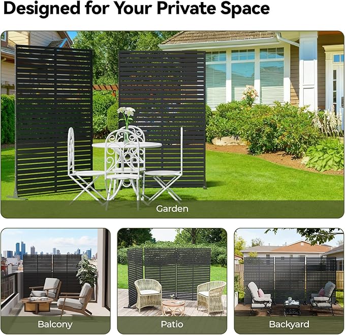 Privacy Screen Outdoor Freestanding Fence Panel, 72" H×47" W HDPE Decorative Screen Panel with Stand & 6 Panel, Air Conditioner Fence, Privacy Panels for Patio, Balcony, Garden, Backyard