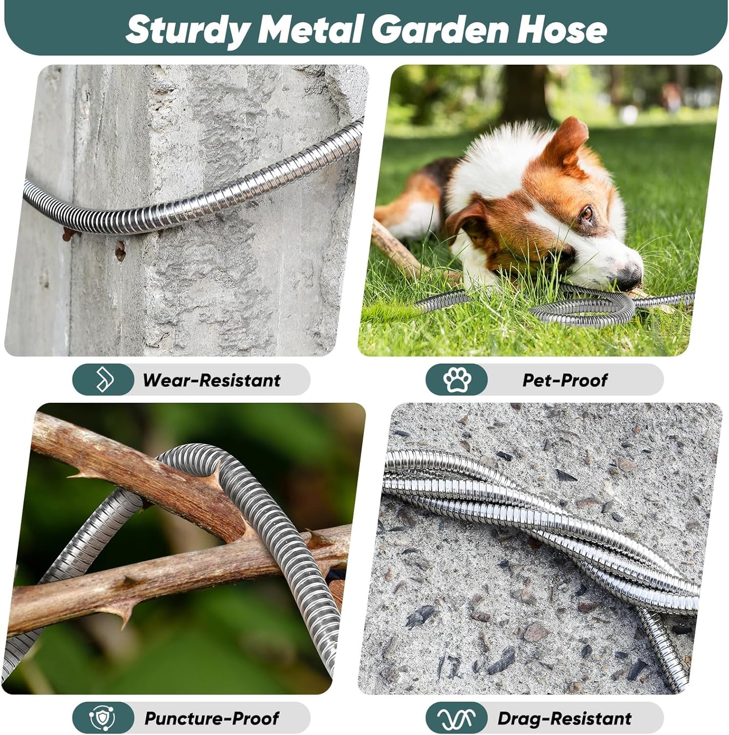 Garden Hose 175 FT with 10-Function Nozzle, Leak-proof Metal Connector Water Hose, No Knots, Kink-Free, Lighter, Anti-Pets, Wear-Resistant, 3/4 GHT, Metal Hose for Garden, Yard, Outdoor