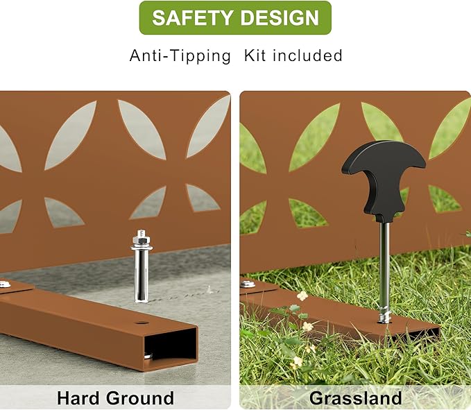 Heavy-Duty Outdoor Privacy Screen for Patio, Balcony, Backyard - 72" H * 44" W Metal Room Divider with Classic Clover Pattern, Anti-Tipping Kit, Weather Resistant, Easy Assembly (Browm-SYC)