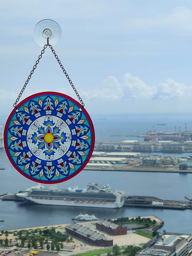 Mandala Suncatcher Stained Glass - Handmade Gifts for Women, Suncatchers for Windows - Window Hangings with Chain and Hook, 6 inch Stained Glass Suncatcher for Mom