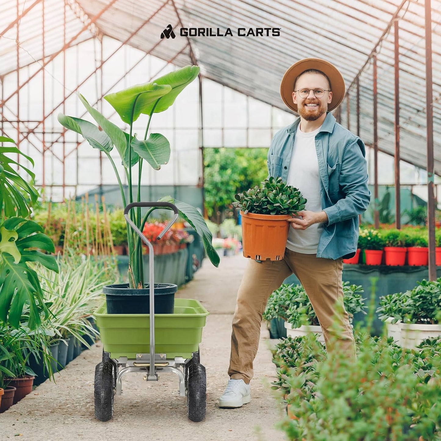 Gorilla Carts Poly Garden Dump Cart, 4 Cu Ft Tub, 600 lb Haul Capacity, Green – Heavy-Duty Utility Wagon with Quick-Release Dumping & Pneumatic Tires for Yard, Landscaping and Gardening