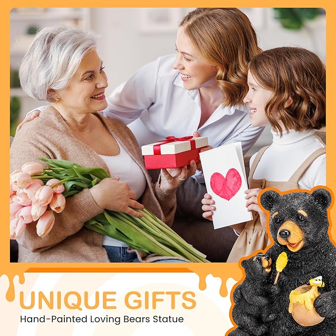 GIGALUMI Solar Garden Statues Loving Bear Figurine Lights for Outside, Yard Decorations Outdoor, Garden Decor Unique Birthday Housewarming Gifts for Mom, Women, Black