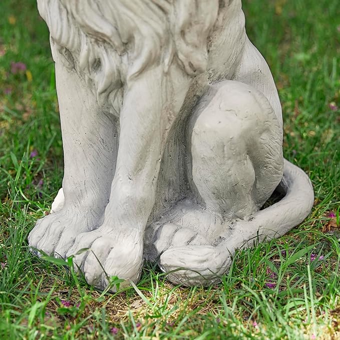 Glitzhome Guardian Sitting Lion Garden Statue MGO Outdoor Decoration, 27.75" H, White