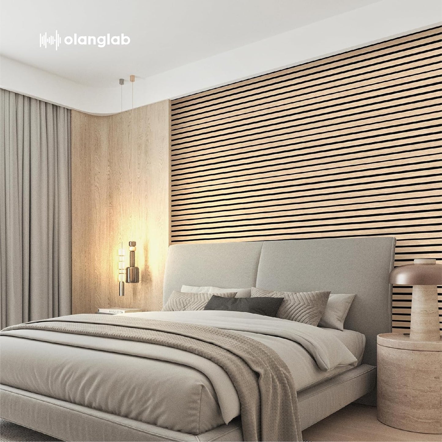 Olanglab Wood Slat Wall Panels, Wooden Acoustic Wall Panels, 94.5"x12.6" Each 3D Wall Panels for Interior Wall Decor, 4 Pack in Total 94.5"x50.4" (Warm Oak)