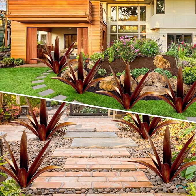 DIY Metal Agave Plant Art Yard Tequila Art Sculpture, Tequila Rustic Garden Sculpture Statue Outdoor Decor,Agave Metal Plants for Yard, Garden Lawn Ornaments (9 Leaves -Yellow)