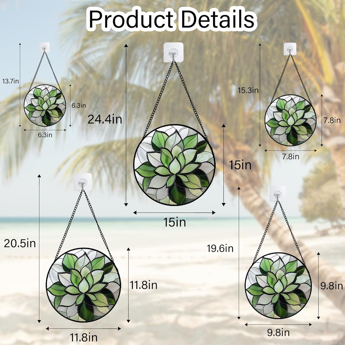 Stained Glass Window Hanging - Green Succulent Plants Suncatcher for Doors Garden Patio Floral Sun Catchers Decor Christmas Mother's Day Birthday Gifts for Women Men Mom Nana Friend 11.8 in