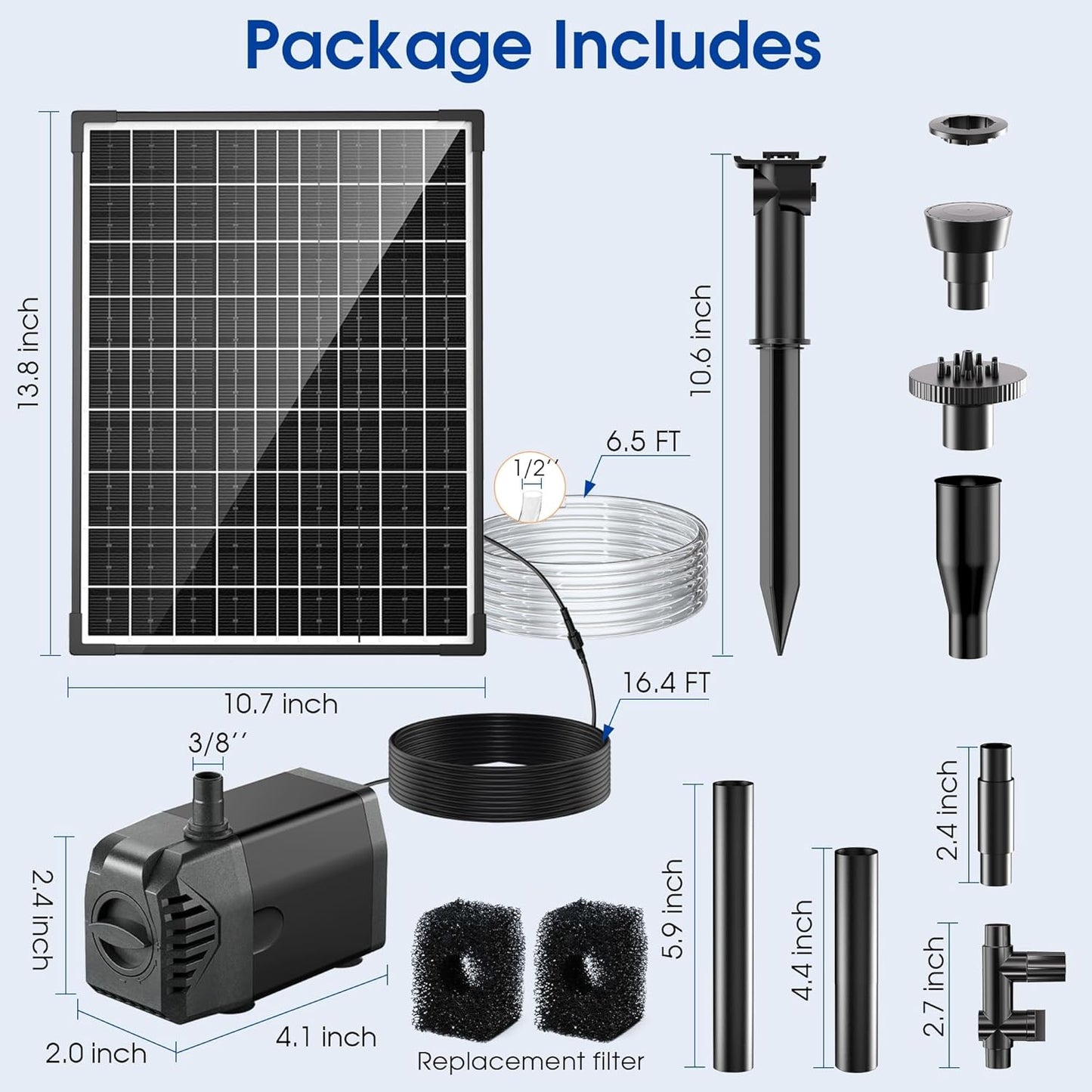 Biling 20W Solar Fountain Pump, Solar Pond Pump equipped filtration and anti-dry Protection, Solar Pond Fountain with PVC Tubing Various Nozzles Accessories for Water Garden & Pond Pumps