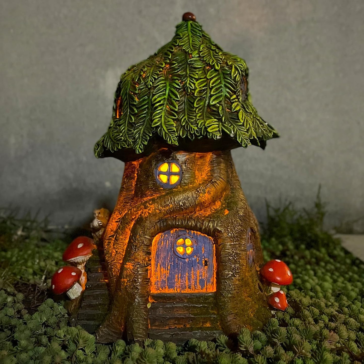 COWOS Solar Light Fairy Tree House, Fairy Garden House Statues,Tree House Figurines with Solar Light for Indoor Outdoor Art Decorations, Patio Yard Lawn Ornaments Gift
