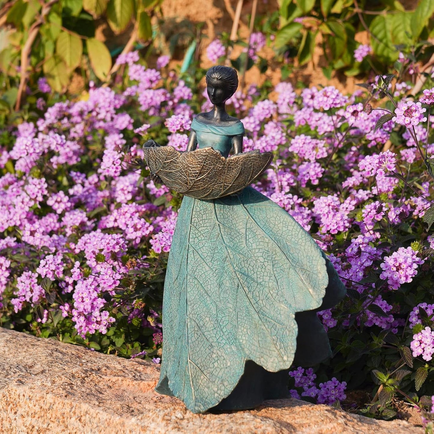 DiliComing Fairy Garden Statue Bird Feeder - 12 Inch Fairy Statue for Home Decoration, Resin Outdoor Statues for Garden Decoration, Best Bird Feeder Garden Gift for Women (Green)