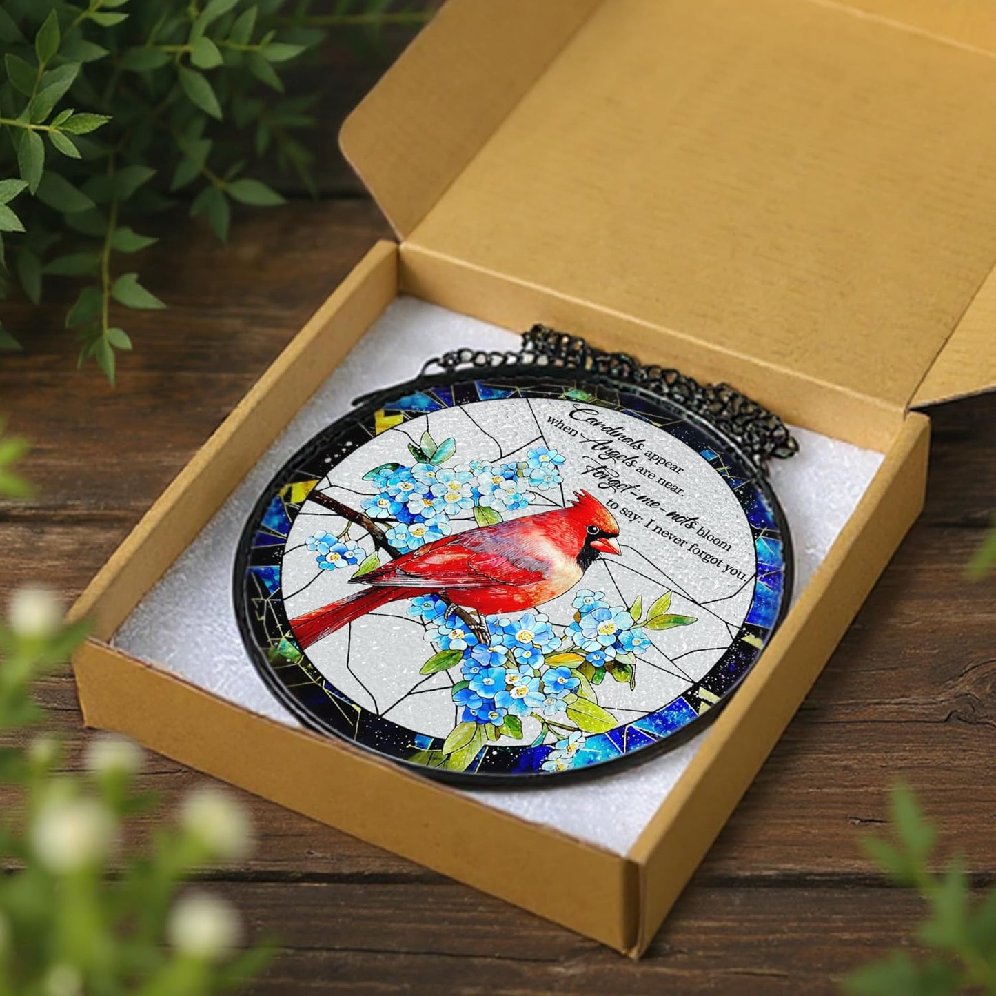 Cardinal Stained Glass Window Hanging, 8 Inch Sun Catchers Indoor Window, Suncatchers for Windows Hanging, Home Decor and Memorial Gift, Sympathy Gift, Cardinal Gifts, in Memory of Loved One Gifts