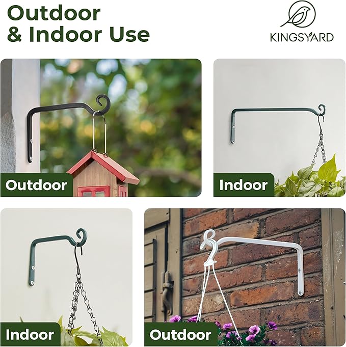Kingsyard 2-Pack Wall Plant Hanger Outdoor - Heavy Duty Metal Hanging Bracket Hooks for Hanging Plant Bird Feeders Lanterns Wind Chimes Outdoor & Indoor, 10-Inch/Green