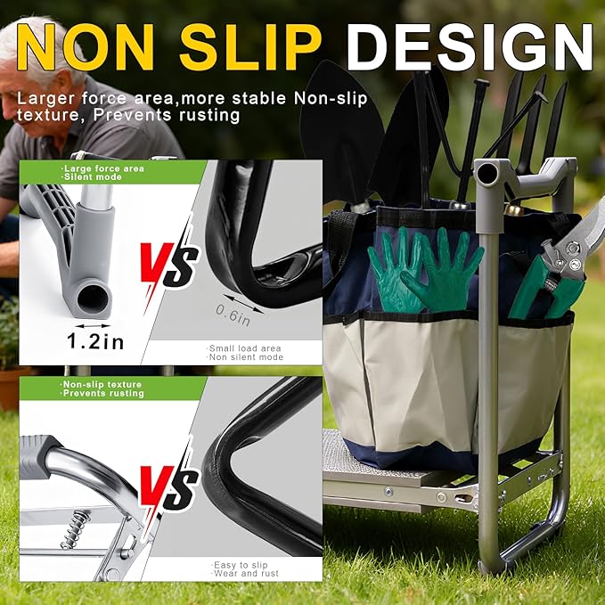 Garden Kneeler and Seat, Wider Thicker Kneeling Pad, Heavy Duty Garden Stool Includes Gardening Tools Pouch and Bag, Convertible Garden Bench Kneeling Chair/Gifts for Parents Women Seniors