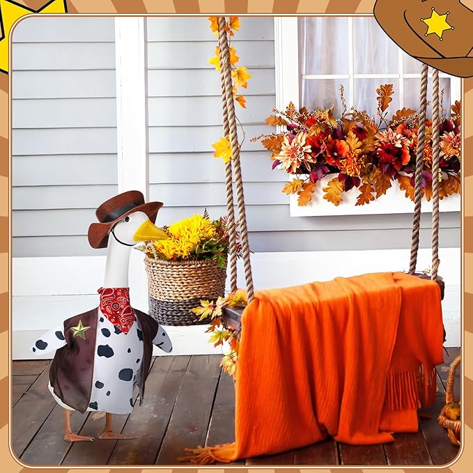 Cowboy Goose Outfits for 23'' High Cement or Plastic Porch Lawn Goose Clothes for Yard(Brown Cowboy)