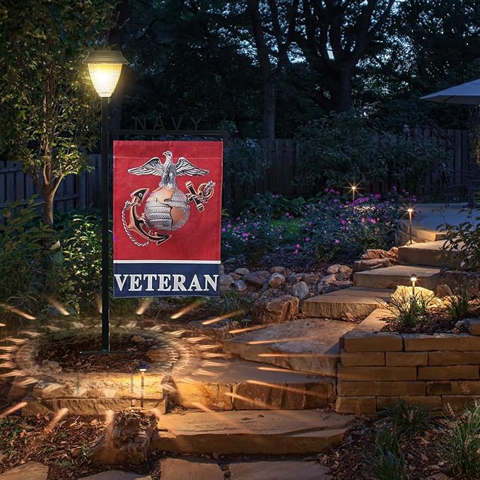 Navy Garden Flag Stand Holder with Solar Light Garden Flag Pole With American Flag Gifts Lawn Yard Flag Holder Stake for Flag Outdoor Lawn Décor