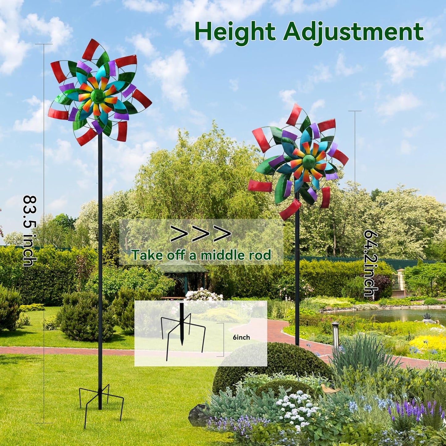 24" Dia Large Wind Spinner, Colorful Metal Wind Sculptures 83.5" Height Heavy Kinetic Windmill with 5 Prong Stake for Outdoor Patio, Yard and Garden, Ideal Gift for Family Friend