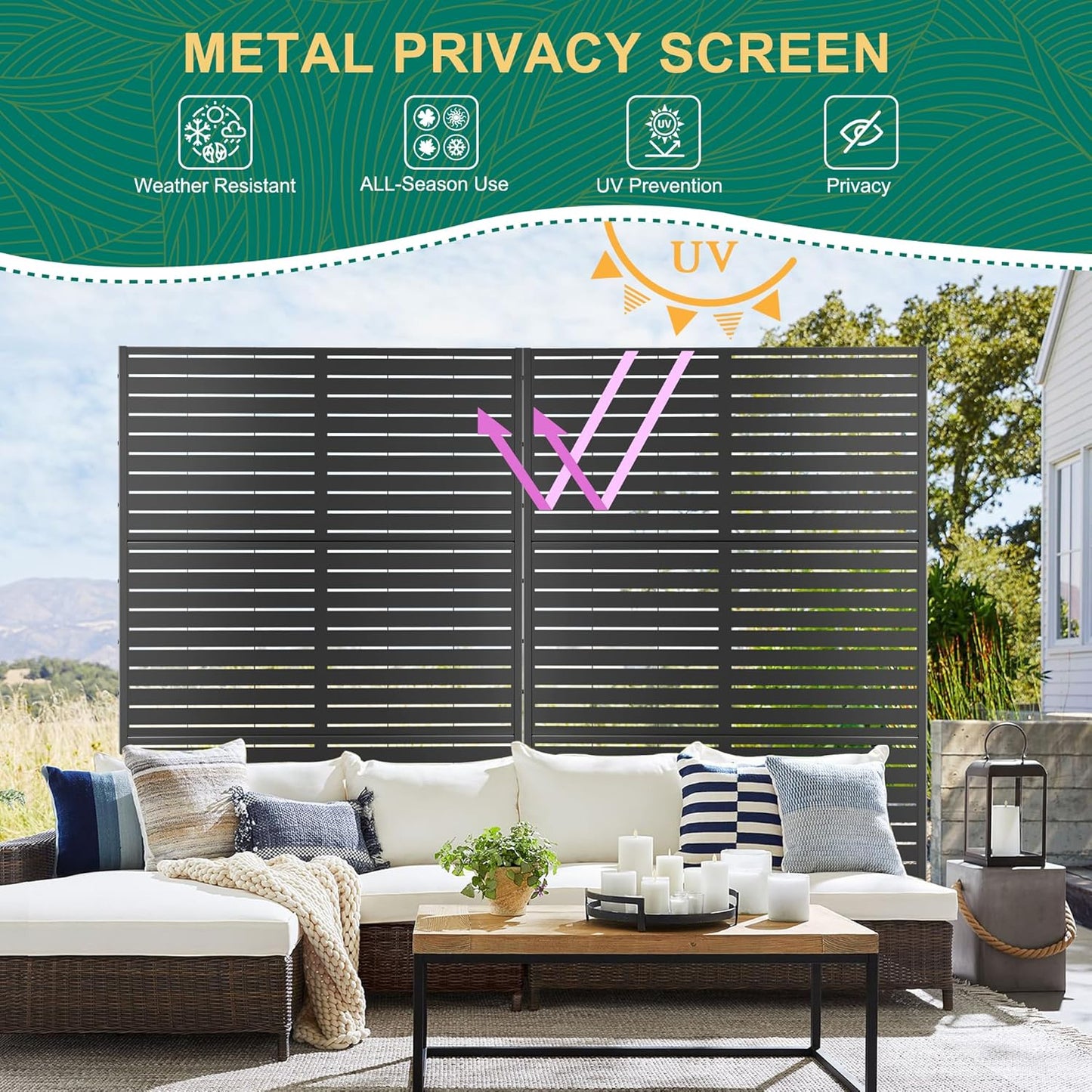 72" H×47" W Metal Privacy Screen Outdoor Privacy Screen Freestanding, Outdoor Privacy Screens and Panels for Patio Lawn Deck, Outdoor Privacy Panels Decorative Privacy Fence(Consists of 3 Panels)