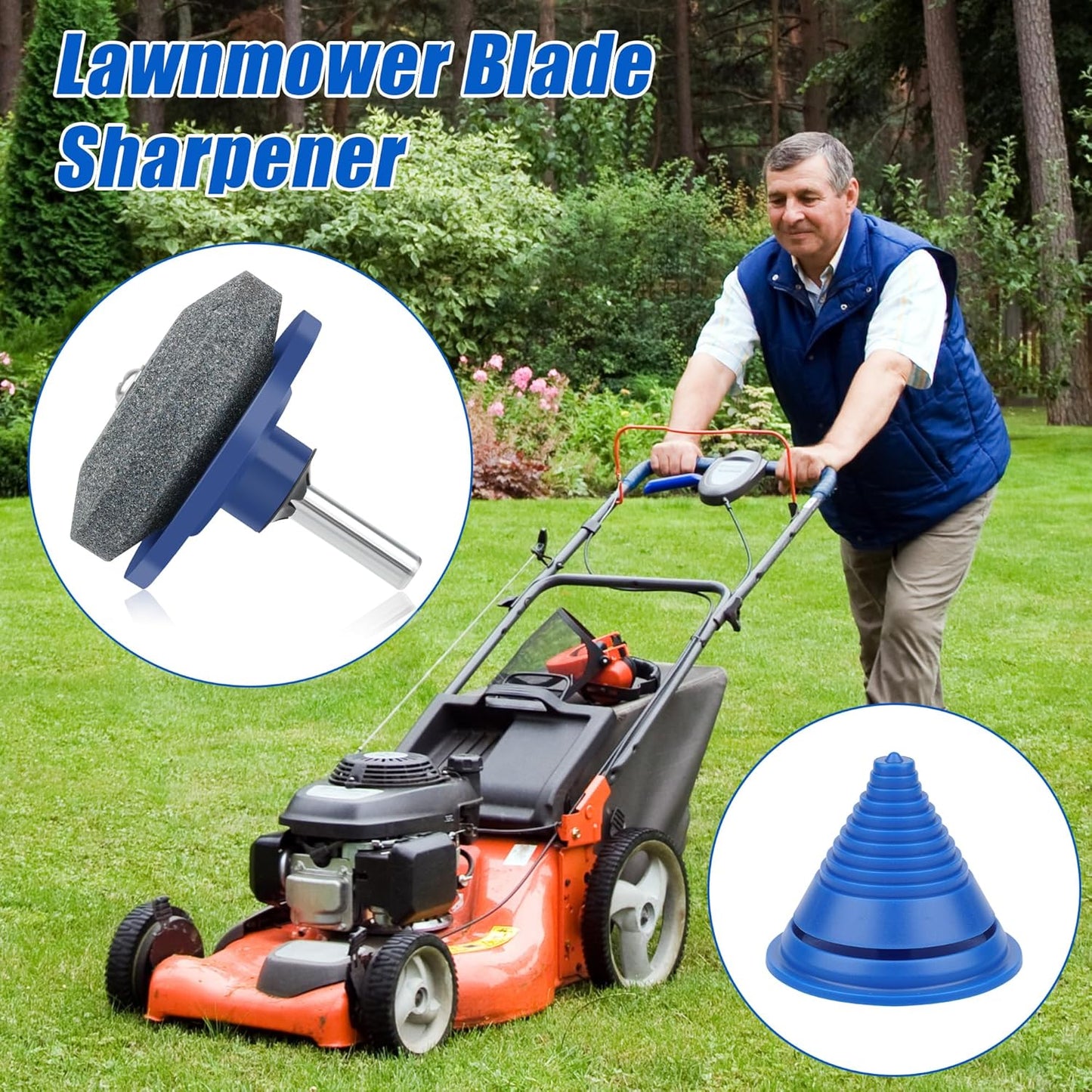 4+1PCS Lawn Mower Blade Sharpener, Universal Lawnmower Blade Sharpener Mower Sharpening Stone with 1PCS Balance Tool for Hand Drill/Power Drill