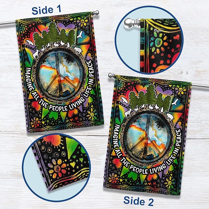 FLAGWIX All The People Living Life In Peace Hippie Flag - House Flag 30x40, Decorations For Home, Outside - Peace Sign, Boho, Hippie Decor, Double Sided, Heavy Duty Canvas Flag Indoor Outdoor