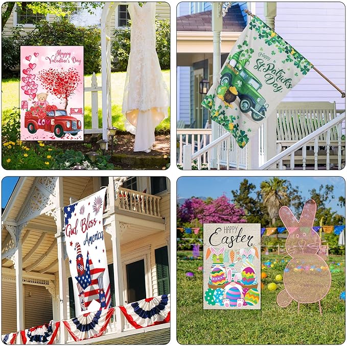 Moukeren 8 Pack 28 x 40 Inch Large Seasonal Garden Flags Decorative Holiday Flags Double Sided Polyester Festive for Outside Lawn Yard Outdoor Easter Independence Day Patriotic Decorations(Classic)