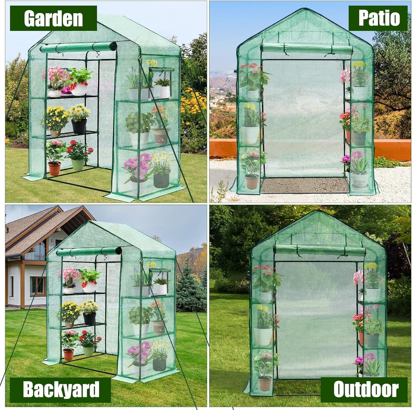 Greengro Greenhouse, 28 x 57 x 76'' Greenhouses for Outdoors, Small Plant Green House with Screen Windows, 3 Tiers 4 Shelves, Durable PE Cover, Plastic Portable Wall in Greenhouses for Outside Indoor