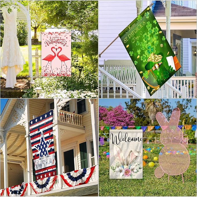 Moukeren 8 Pack 28 x 40 Inch Large Seasonal Garden Flags Decorative Holiday Flags Double Sided Polyester Festive for Outside Lawn Yard Outdoor Easter Independence Day Patriotic Decorations(Cute)