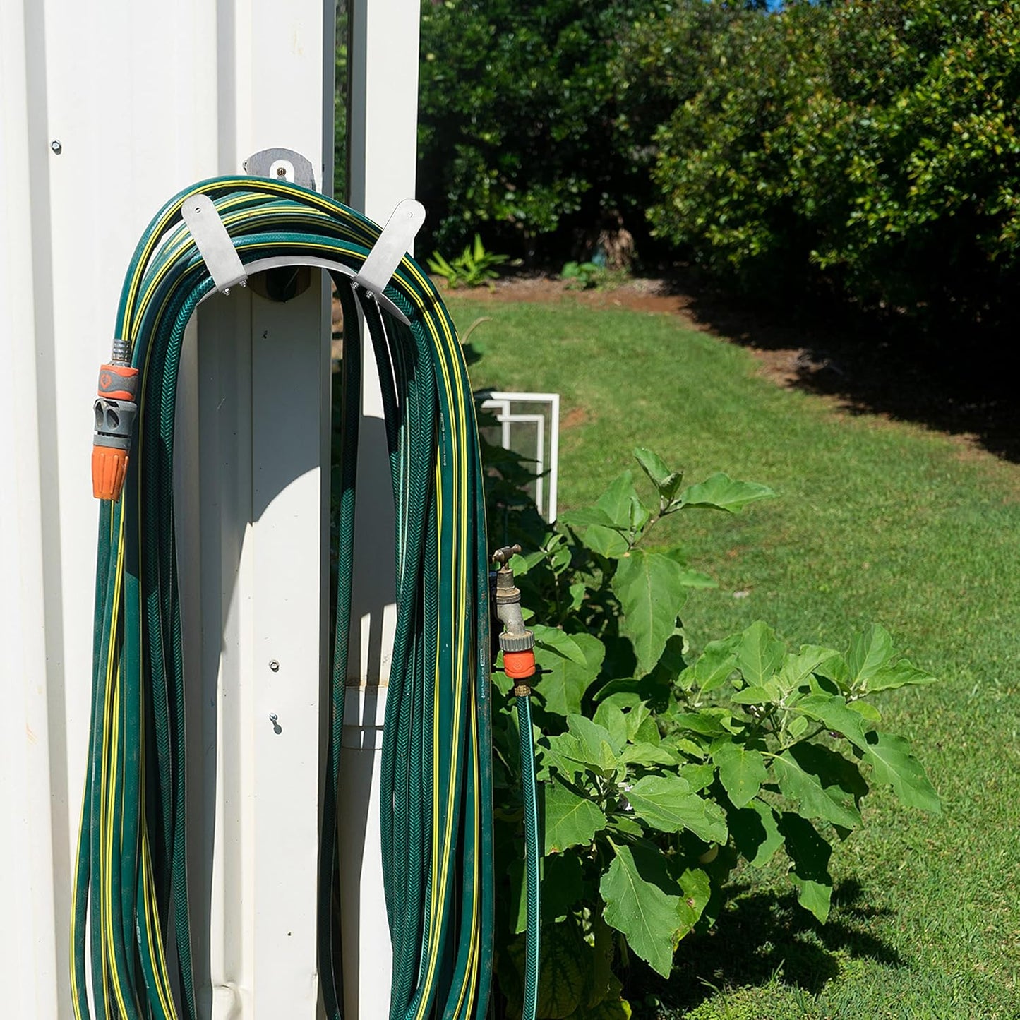 Gardzen Stainless Steel Hose Holder, Wall Mount Garden Hose Bracket Hanger for Outside