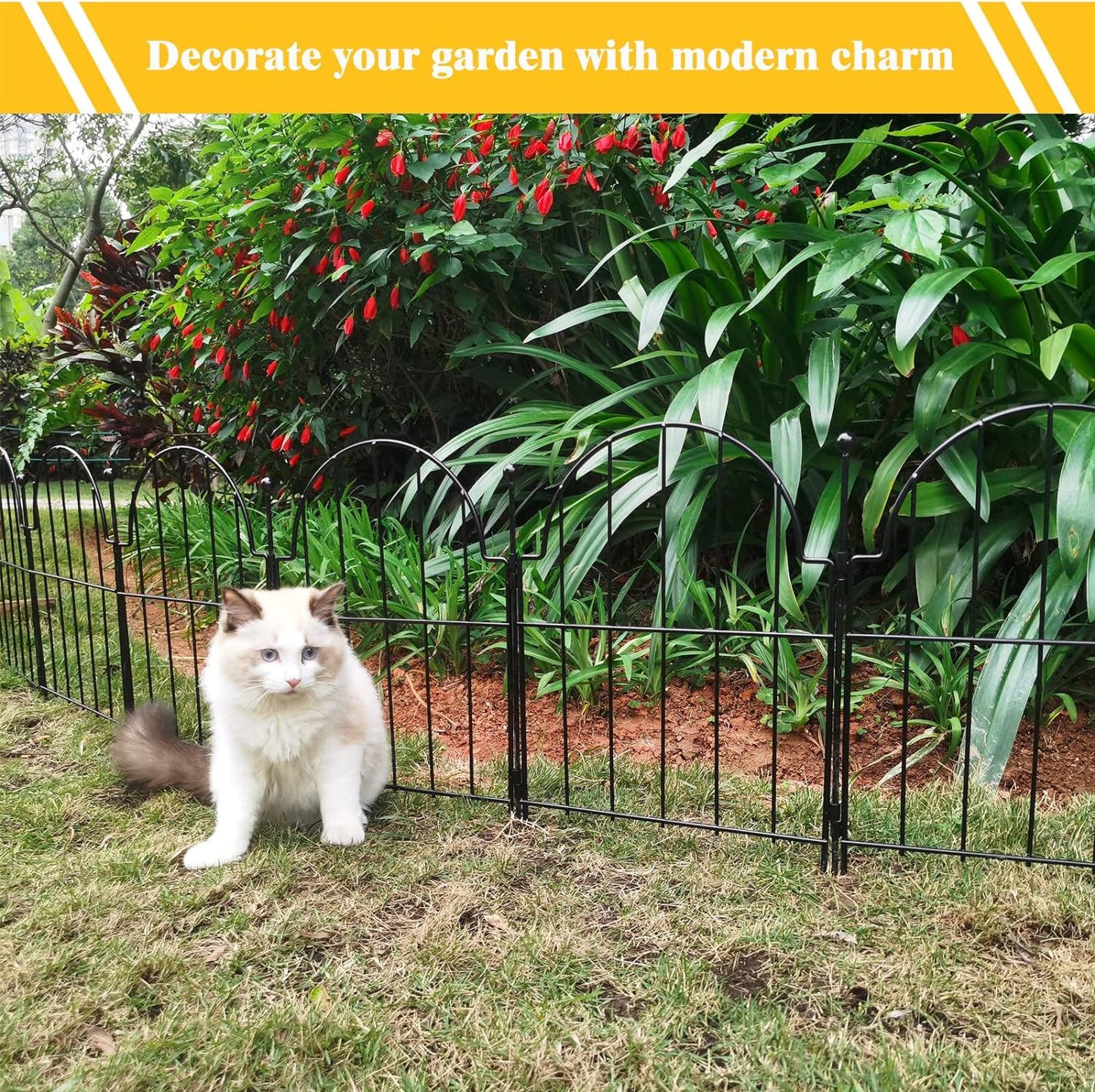 Garden Fence, 22 in(H) x 21 ft(L) Arched Rustproof Metal No Dig Fence Garden Fence Border, Ground Stake Animal Barrier Fence for Rabbit Dog, Outdoor Landscape Decor for Yard & Patio,19 Pack