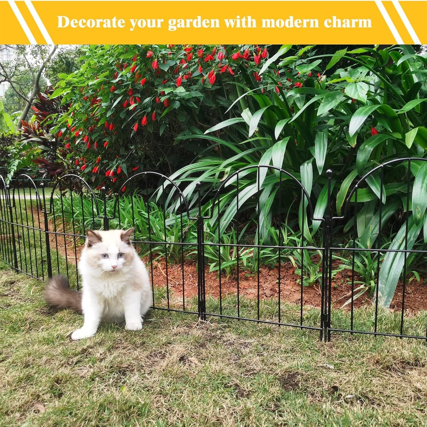 Garden Fence, 22 in(H) x 10.83 ft(L) Arched Rustproof Metal No Dig Fence Garden Fence Border, Ground Stake Animal Barrier Fence for Rabbit Dog, Outdoor Decor for Yard & Patio