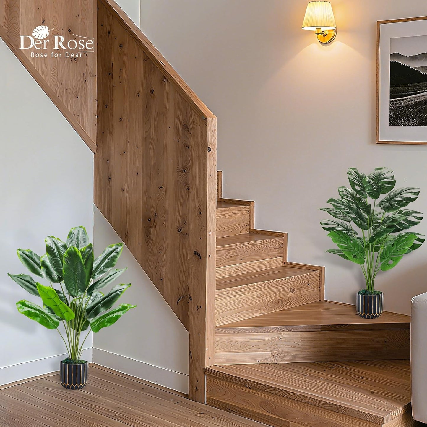 Der Rose 2 Pack 28" Tall Bird of Paradise Artificial Plants and Artificial Monstera Plants Tropical Fake Potted Banana Tree Faux Plants Indoor and Outdoor for Home Office Living Room Porch Decor