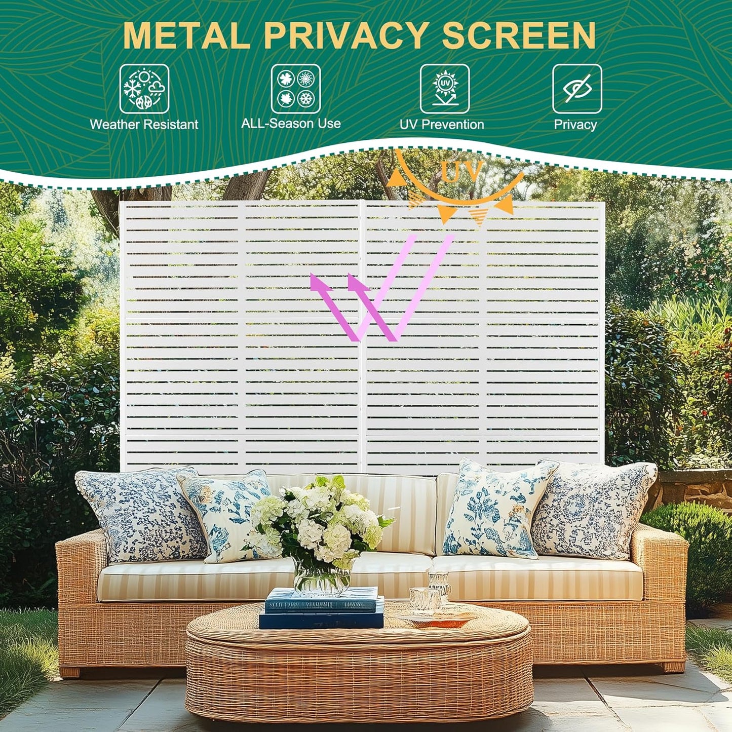 72" H×47" W Metal Outdoor Privacy Screen Freestanding, Panels for Patio Lawn Deck, Freestanding Decorative Privacy Screen for Balcony Yard&Garden(Consists of 3 Panels)