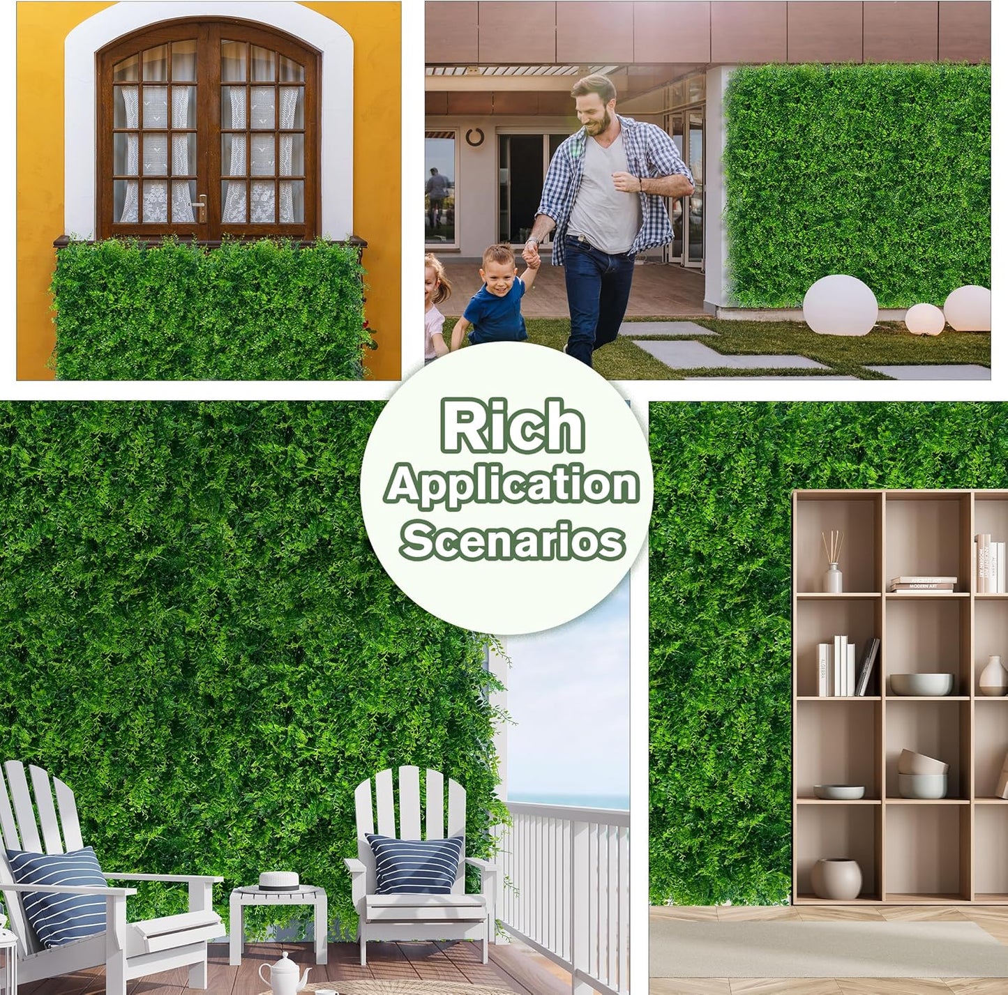 Greenery Faux Grass Wall Backdrop 60"x128" (53.5 SQFT) UV-Anti Artificial Green Boxwood Panel for Patio Balcony Privacy & Ivy Fence Covering Privacy, Garden, Backyard Wall Backdrop Decor