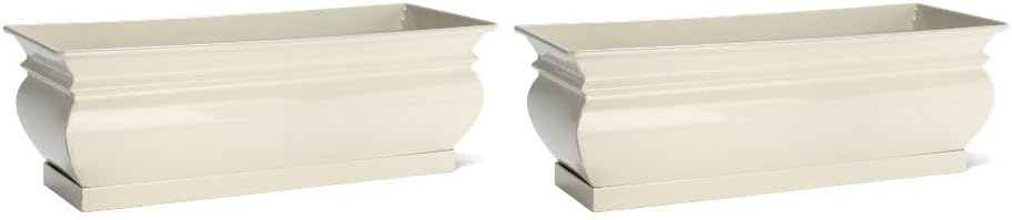 H Potter Herb Pots Indoor Planters with Drainage and Tray White Succulent Planter Window Sill Box Large Rectangular Outdoor Kitchen Flower Pot Garden Succulents Plants Ivory (2)