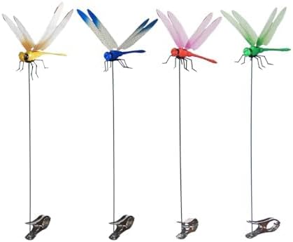 Indoor & Outdoor Fake Dragonfly Rod Clip,Dragonfly Clip Bug Repellent, 3D Dragon Fly Garden Stakes & Hat Simulation Decor, Garden Bird and Fly Scare Devices (4PCS-Mixed)