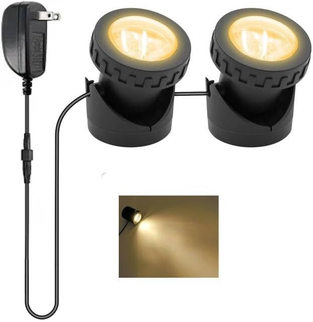 Warm White Pond Lights, 2500K Underwater Landscape Spotlights, IP68 Waterproof Submersible Fountain Lights for Garden Yard Aquarium Pond Fountain Waterfall (2 Lights)