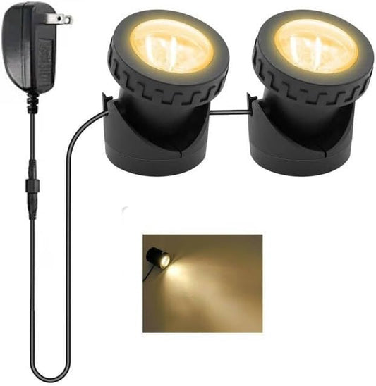 Warm White Pond Lights, 2500K Underwater Landscape Spotlights, IP68 Waterproof Submersible Fountain Lights for Garden Yard Aquarium Pond Fountain Waterfall (2 Lights)