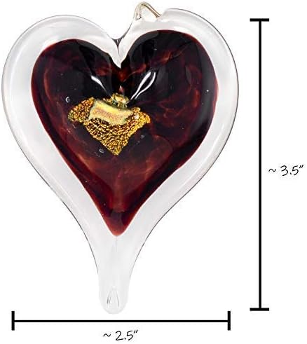Luke Adams Glass Hanging Hearts – Hand Blown Glass Heart Ornament for Windows or Gifts – Colorful Blown Glass Hearts Decor (January - Garnet)