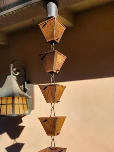 Nutshell Stores Medium Square Cups Rain Chain - Weathered Steel - 20 Feet