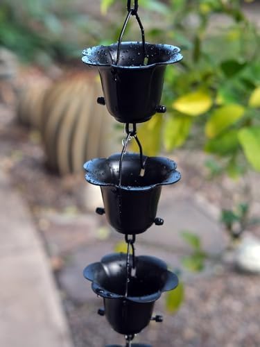 Nutshell Stores Flower Cups Rain Chain - Black - 16 Feet