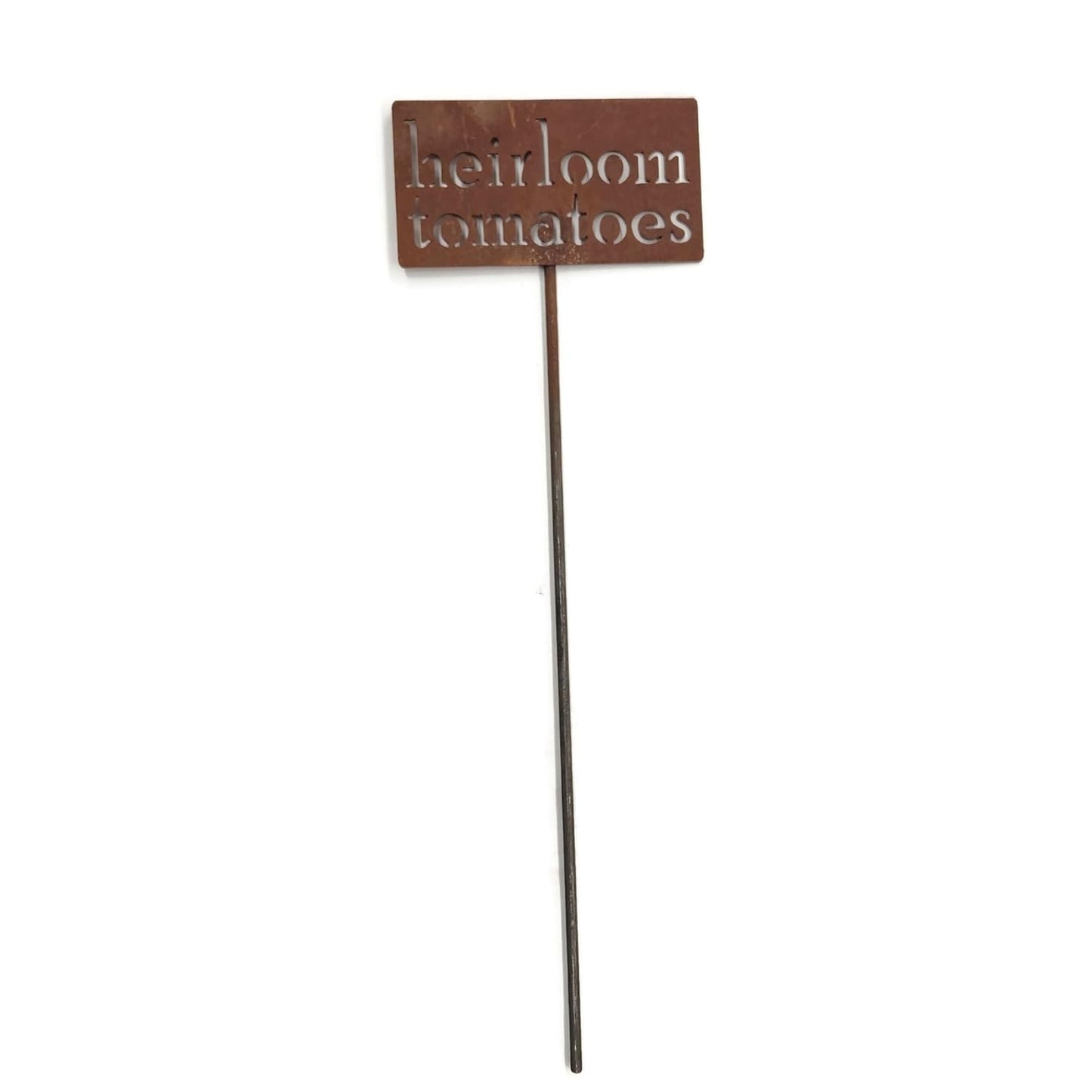Classic Metal Garden Markers 19 Inches Tall (heirloom tomatoes, Naturally Rusted)