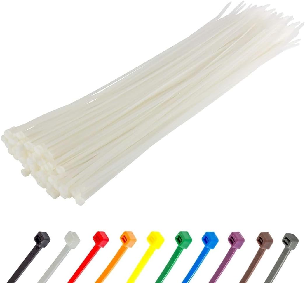 GTSE 8 Inch White/Clear Zip Ties, 100 Pack, 18lb Strength, UV Resistant Strong Nylon Cable Ties, Self-Locking 8" Tie Wraps