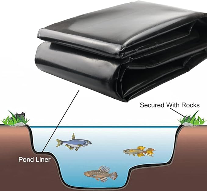 20 Mil Pond Liner, 10x13 Ft Pond HDPE Skins Small Fish Pond Liners Rubber Pond Tarp Easy Cutting Underlayment for Fountains, Waterfall & Water Gardens
