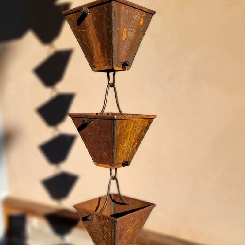 Nutshell Stores Medium Square Cups Rain Chain - Weathered Steel - 10 Feet