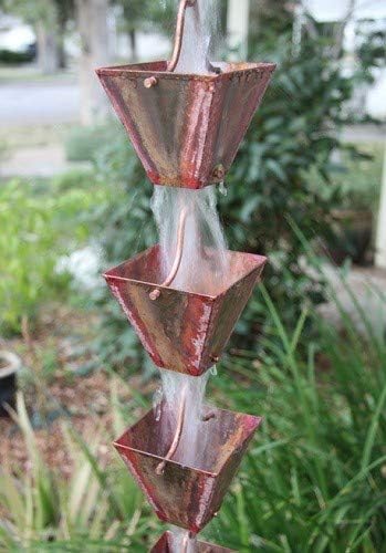 Nutshell Stores Medium Square Cups Rain Chain - Pre-Aged Copper - 18 Feet