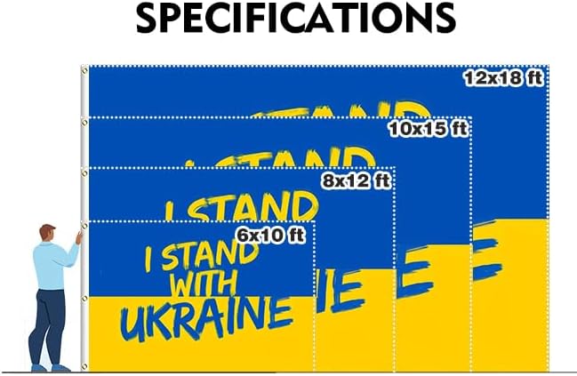 I Stand with Ukraine Flag Extra Large Flag 6x10FT Giant Ukrainian National Polyester Banner With 3 Grommets Fade Resistant Vivid Color For Patriotic Festival Events Party Decoration
