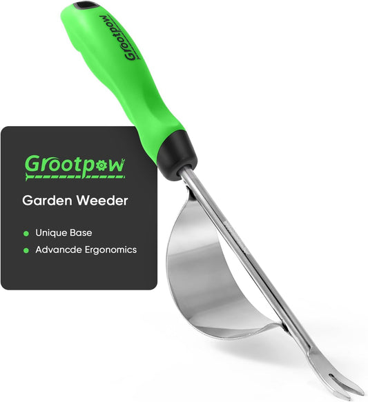 Grootpow HW1 Hand Weeder Tool, Weed Puller Tool with Ergonomic Handle for Garden - Durable Unique Lever Design Dandelion Weeder Tool with V-Shaped Forks for Easy Weed Removal - in Gift Box