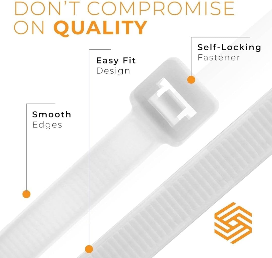 GTSE 8 Inch White/Clear Zip Ties, 100 Pack, 50lb Strength, UV Resistant Strong Nylon Cable Ties, Self-Locking 8" Tie Wraps
