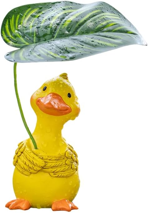 Umbrella Duckling Garden Waterproof Resin Animal Decorative Statue (Yellow)